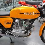 Orange Ducati 750 at Isle of Man Motor Museum