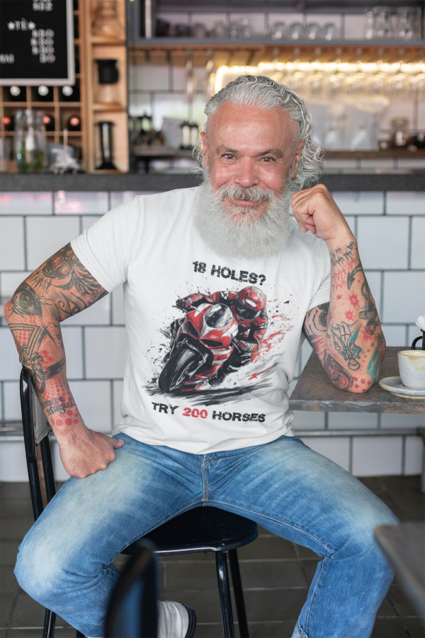 18 Holes Try 200 Horses, Biker T-Shirt, Motorcycle, Unisex Softstyle Top, Motorbike Lover Gift
